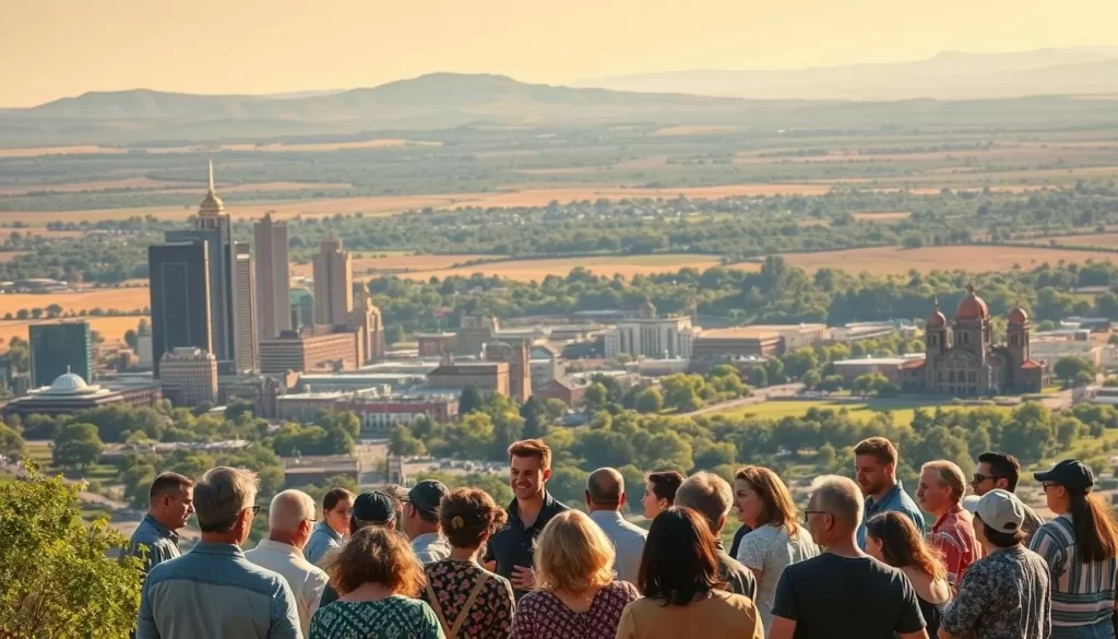 A vibrant linguistic tapestry unfolds across the Oklahoma landscape, with a diverse array of languages spoken by its residents. In the foreground, a group of people conversing animatedly, representing the rich cultural exchange that permeates the state. The middle ground showcases iconic Oklahoma landmarks, such as towering skyscrapers and historic buildings, each bearing the imprint of the state's multicultural heritage. In the background, a panoramic view of the rolling hills and vast prairies, dotted with lush vegetation, creates a serene and welcoming atmosphere. The scene is bathed in warm, natural lighting, conveying a sense of harmony and inclusion. The overall composition captures the essence of Oklahoma's linguistic diversity, where every voice contributes to the vibrant tapestry of the state. A vibrant linguistic tapestry unfolds across the Oklahoma landscape, with a diverse array of languages spoken by its residents. In the foreground, a group of people conversing animatedly, representing the rich cultural exchange that permeates the state. The middle ground showcases iconic Oklahoma landmarks, such as towering skyscrapers and historic buildings, each bearing the imprint of the state's multicultural heritage. In the background, a panoramic view of the rolling hills and vast prairies, dotted with lush vegetation, creates a serene and welcoming atmosphere. The scene is bathed in warm, natural lighting, conveying a sense of harmony and inclusion. The overall composition captures the essence of Oklahoma's linguistic diversity, where every voice contributes to the vibrant tapestry of the state.