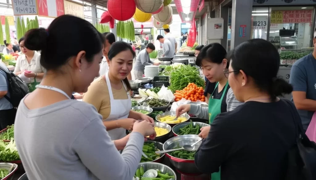 Amis cooking class participants selecting ingredients at a local Hualien market