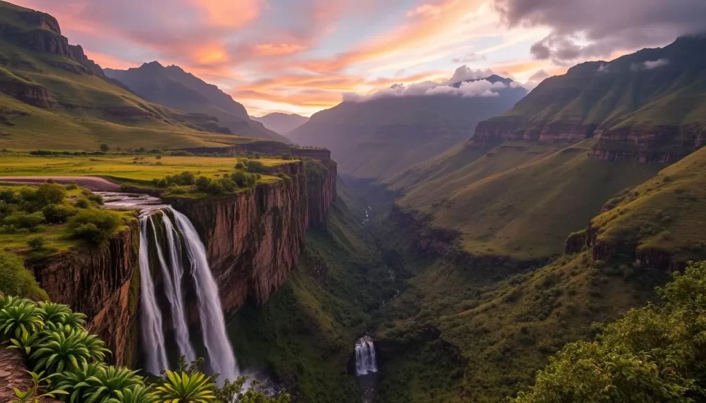 An awe-inspiring view of Tugela Falls cascading down the Drakensberg mountains