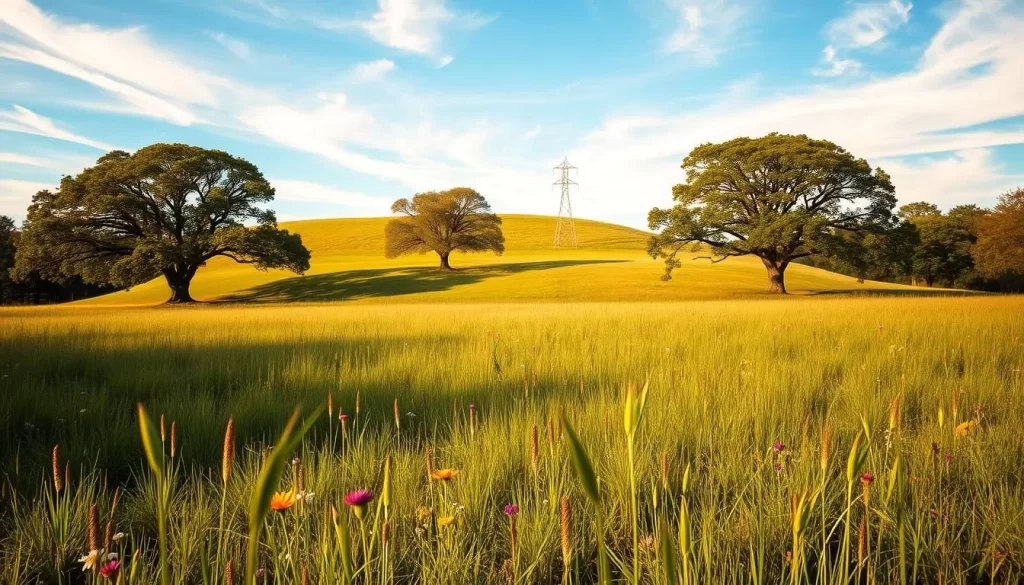 An idyllic landscape depicting the official language status in Delaware, United States. A serene meadow in the foreground, with lush green grass and vibrant wildflowers swaying gently in the breeze. In the middle ground, a rolling hill dotted with oak trees, their leaves casting dappled shadows on the ground. The background features a clear blue sky, with wispy clouds drifting overhead, creating a warm, peaceful atmosphere. The scene is illuminated by soft, natural lighting, conveying a sense of tranquility and harmony. The overall composition emphasizes the prevalence and prominence of the official language within the state's natural beauty.