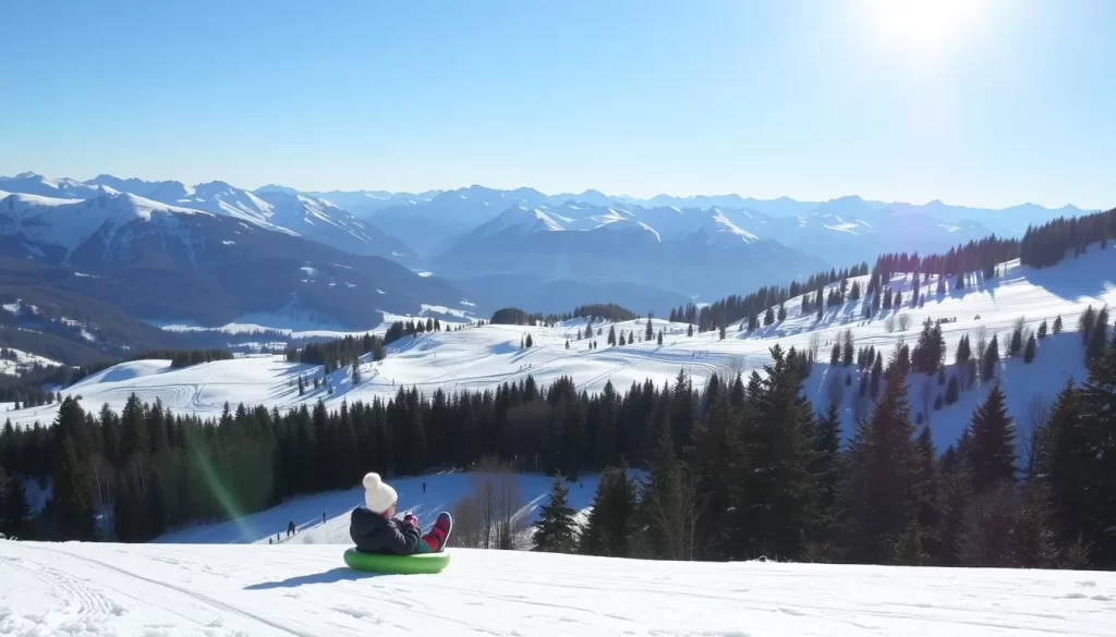 An idyllic winter landscape nestled in the rolling hills of Gaflei, Liechtenstein. In the foreground, a group of children joyfully sledding down a pristine, snow-covered slope, their laughter echoing in the crisp, alpine air. The middle ground features skiers and snowboarders carving graceful turns on well-groomed trails, while in the background, a panoramic view of the majestic, snow-capped mountains rises up to meet the bright, azure sky. The scene is bathed in the soft, diffused light of a winter day, creating a sense of tranquility and wonder. Capture the essence of this idyllic winter wonderland, where nature and recreation seamlessly intertwine.