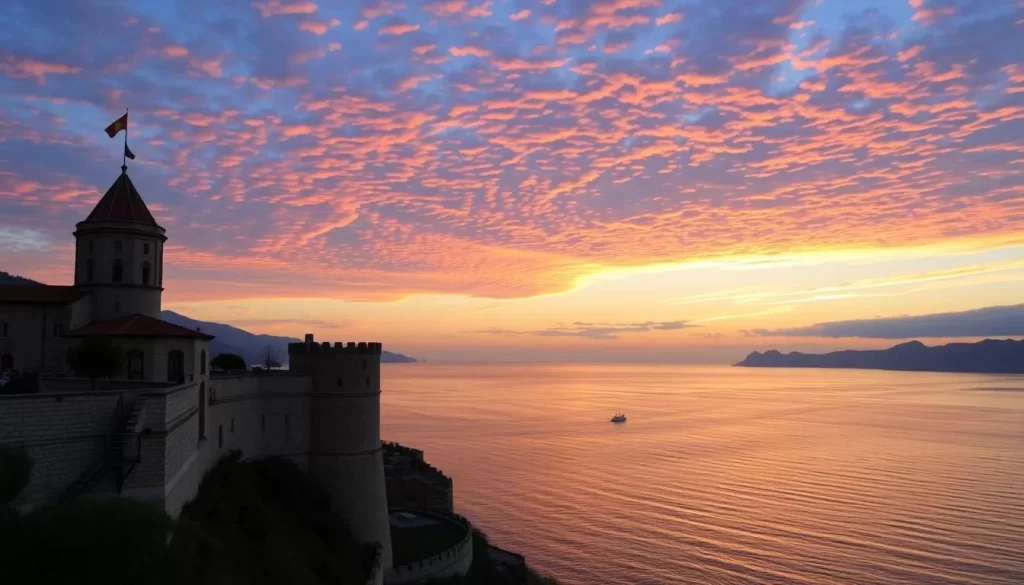 An image of Alanya Castle at sunset, with the Mediterranean Sea in the background.