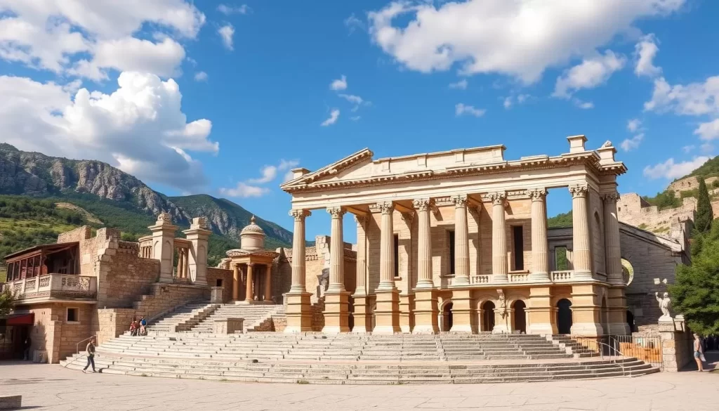 An image of Aspendos Theatre, a well-preserved ancient Roman theatre in Turkey.