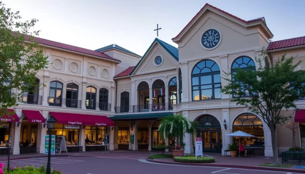 An image of Chapel View Shopping Center, highlighting its historic building and charming atmosphere.