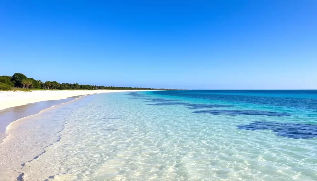 An image of Cotton Bayou Beach, showcasing its pristine shoreline and clear waters.