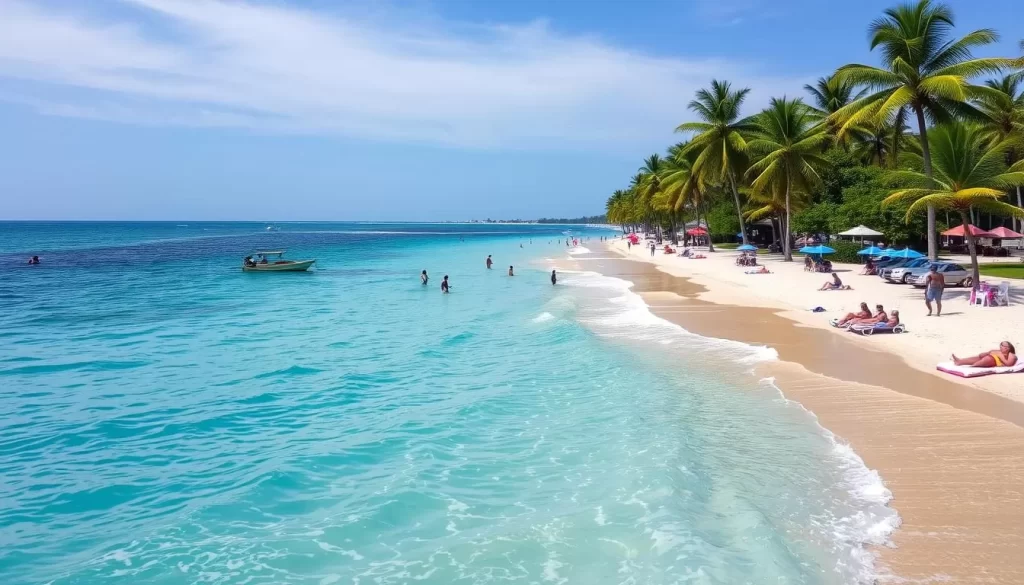 An image of Desaru Coast beach with clear waters and a vibrant atmosphere.