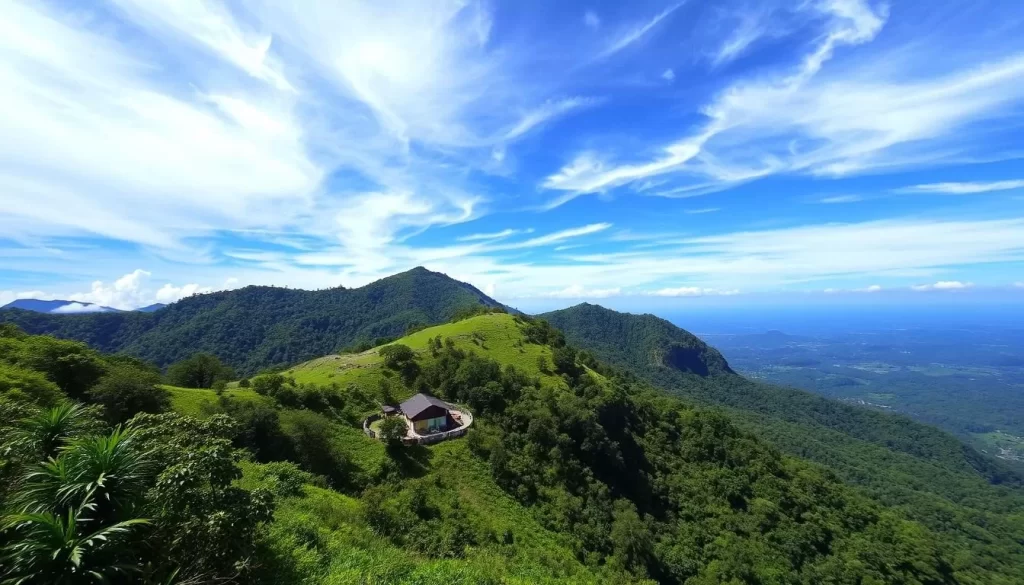 An image of Gunung Keriang with its lush surroundings and a clear blue sky.