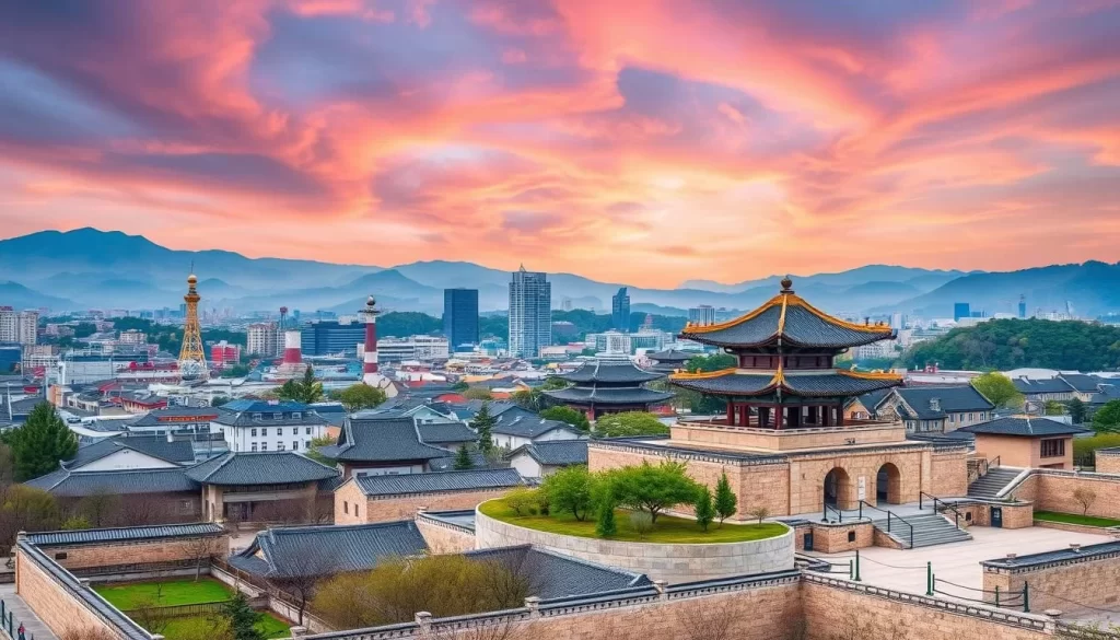 An image of Gyeongju cityscape with historical landmarks