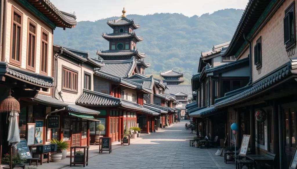 An image of Gyeongju's historic downtown area, showcasing its traditional architecture and cultural significance.