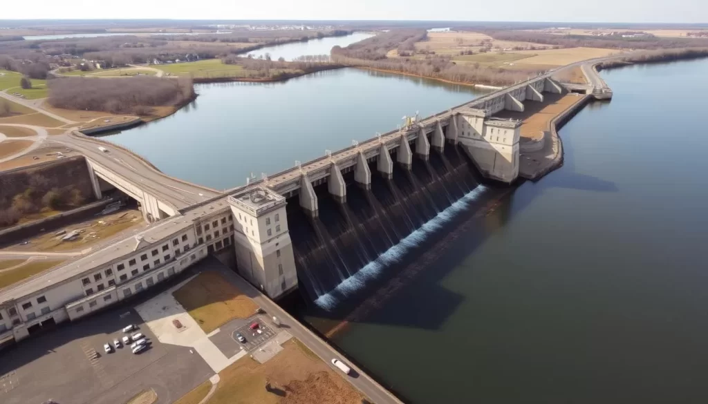 An image of Lock & Dam 12 on the Mississippi River