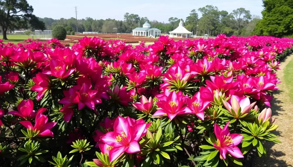 An image of Magnolia Plantation and Gardens with azaleas in full bloom