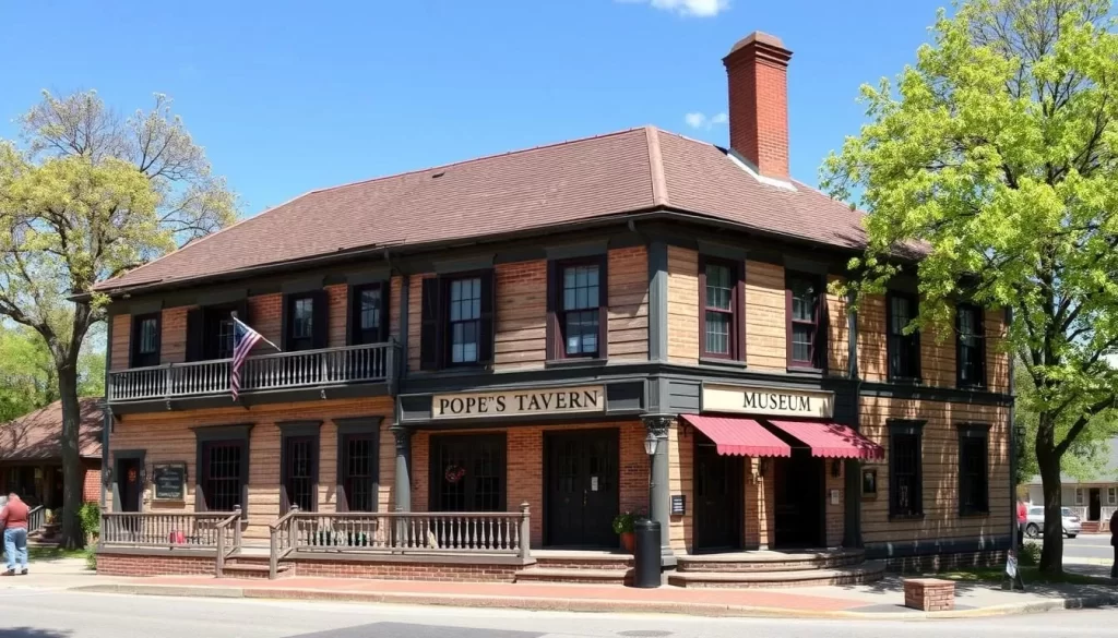An image of Pope's Tavern Museum's historic building, emphasizing its architectural and historical significance.