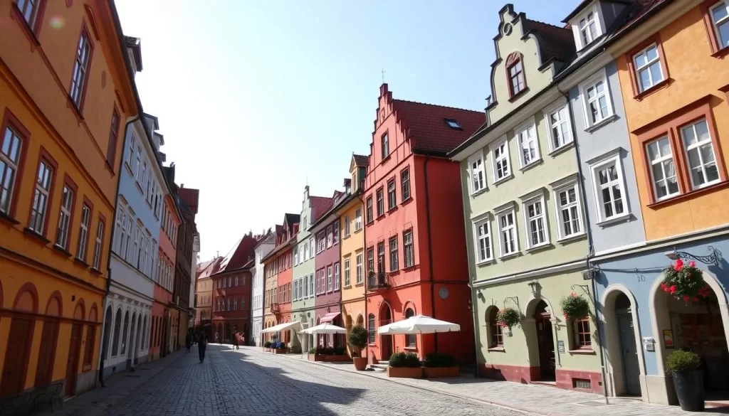 An image of Poznan's Old Town with its colorful buildings and cobblestone streets.