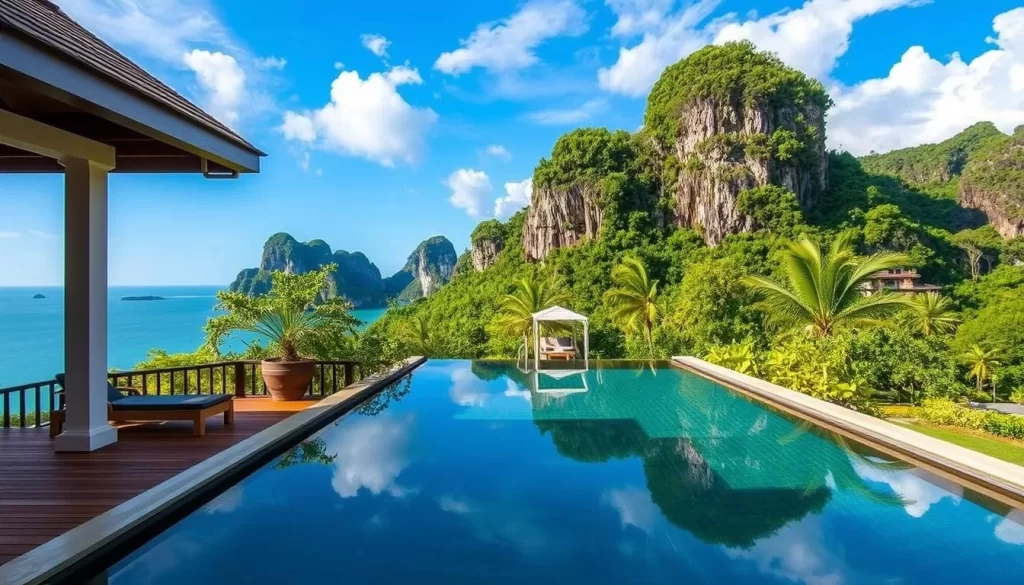 An image of Railay Viewpoint Resort's pool area with a scenic view.
