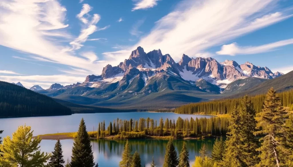 An image of Redfish Lake with the Sawtooth Mountains in the background