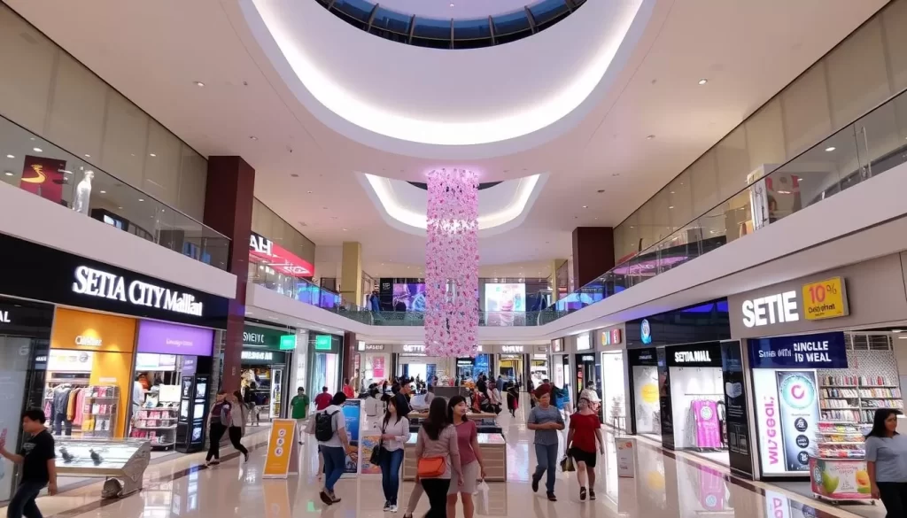 An image of Setia City Mall's interior, showing a variety of retail stores.