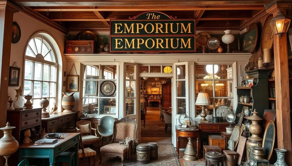 An image of The Emporium's exterior or interior, showcasing its antique items.