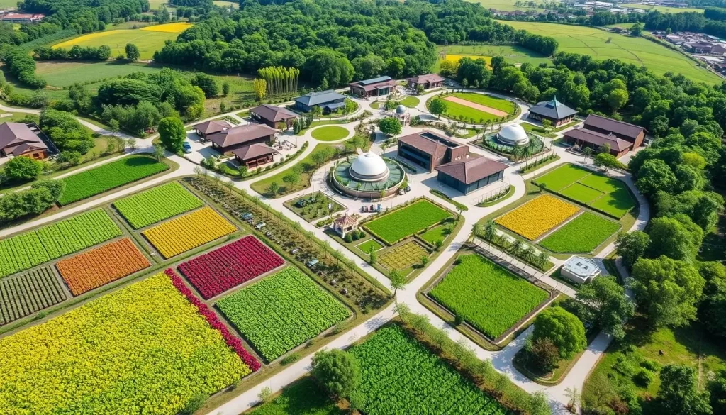 An image of Zenxin Organic Park with organic farms and wellness facilities.