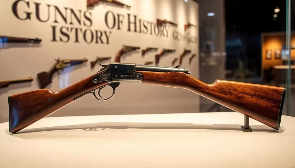 An image of a Civil War-era rifle on display at the Guns of History Gun Gallery