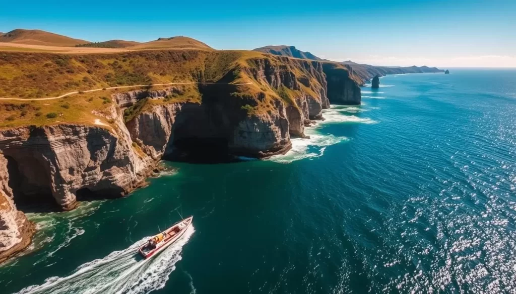 An image of a boat sailing between the Knysna Heads