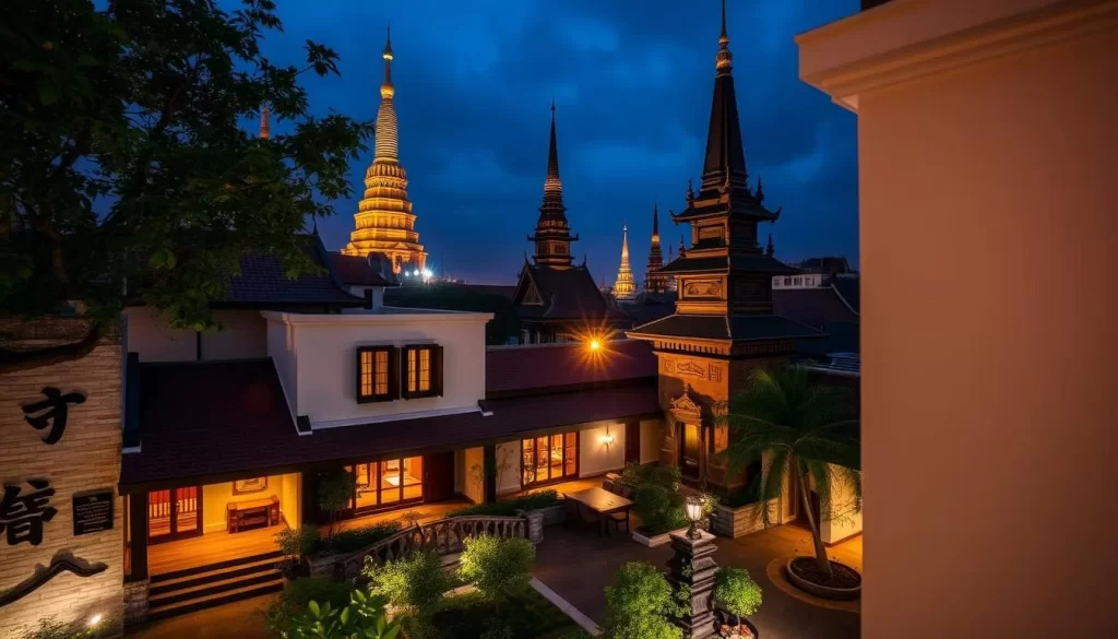 An image of a boutique hotel in Chiang Mai's Old City, surrounded by ancient walls and temples.