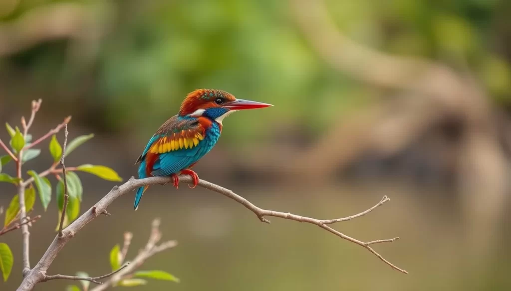 An image of a colorful kingfisher perched on a branch near the Great Ruaha River.