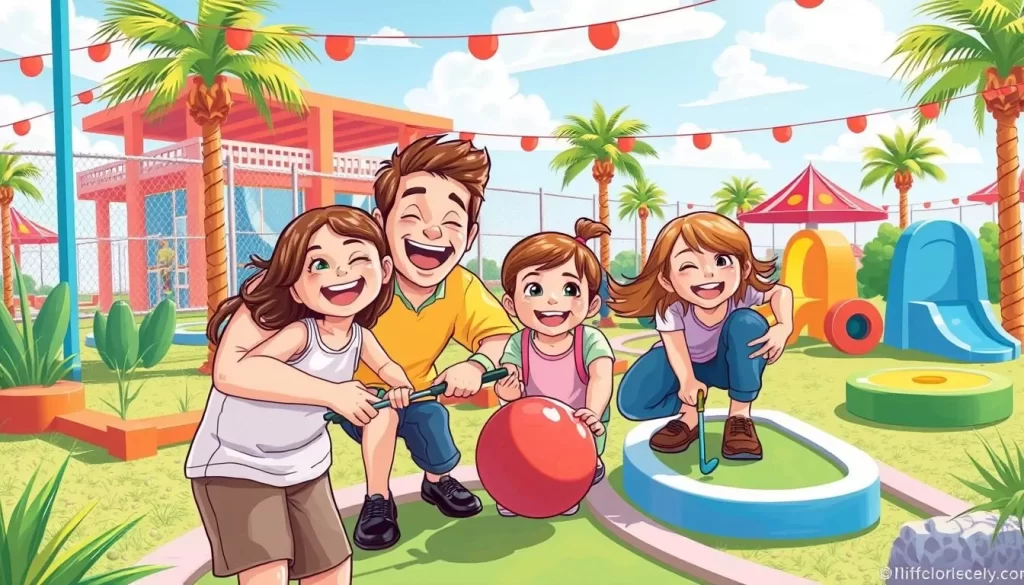 An image of a family playing mini golf at one of the courses in Orange Beach