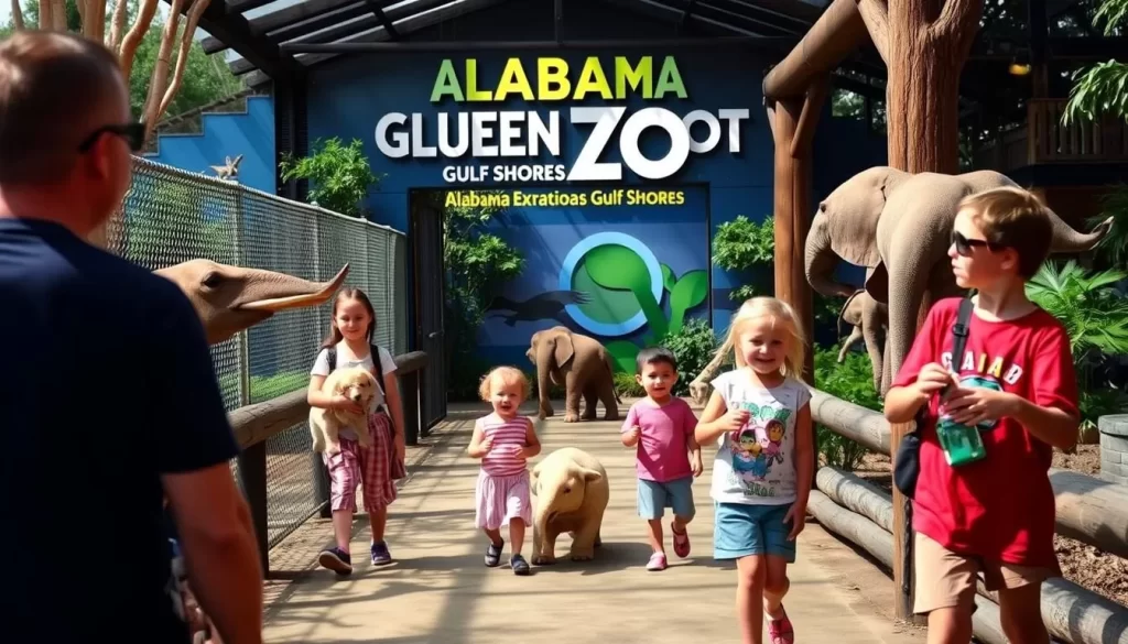 An image of a family visiting the Alabama Gulf Coast Zoo in Gulf Shores
