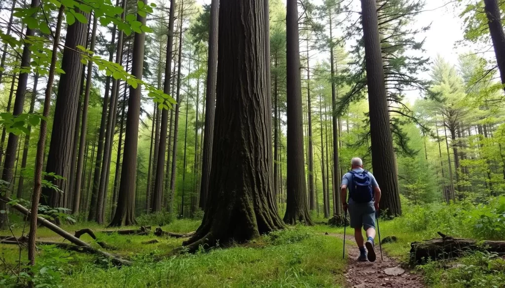 An image of a hiker walking through the Białowieża Primeval Forest