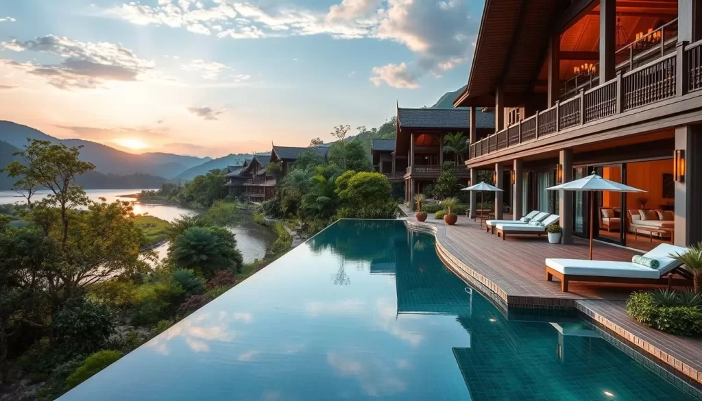 An image of a luxury riverside resort in Chiang Mai.