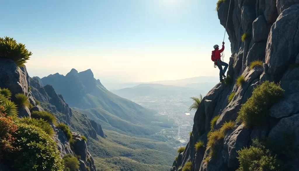 An image of a person abseiling down Table Mountain