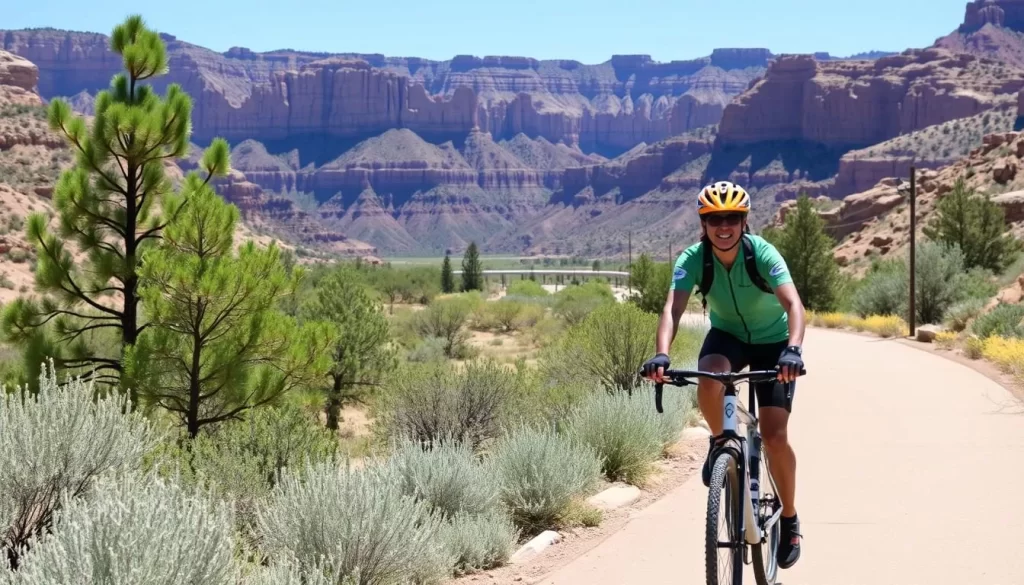 An image of a person biking on the Snow Canyon Paved Trail