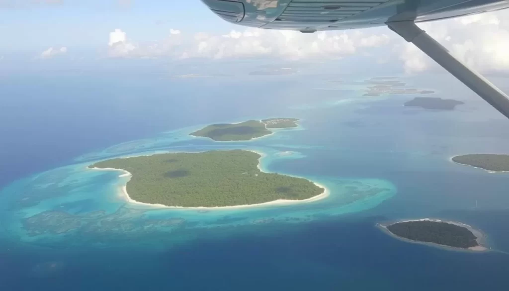 An image of a plane flying over the Lamu Archipelago