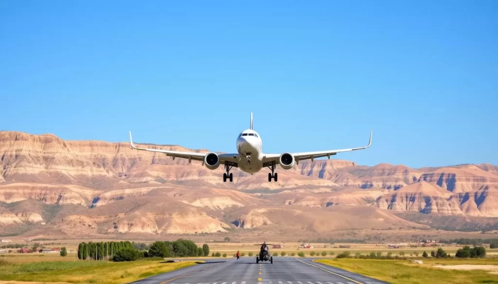 An image of a plane landing at Nevşehir Kapadokya Airport