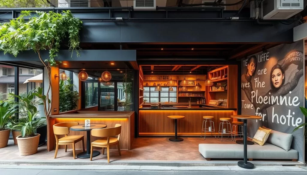 An image of a trendy café or boutique hotel in the Nimman area.