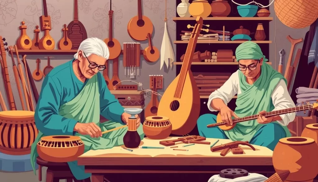 An image of artisans crafting musical instruments at Svaram