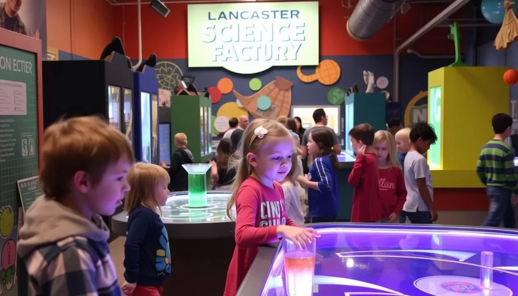 An image of children engaging with interactive exhibits at the Lancaster Science Factory.