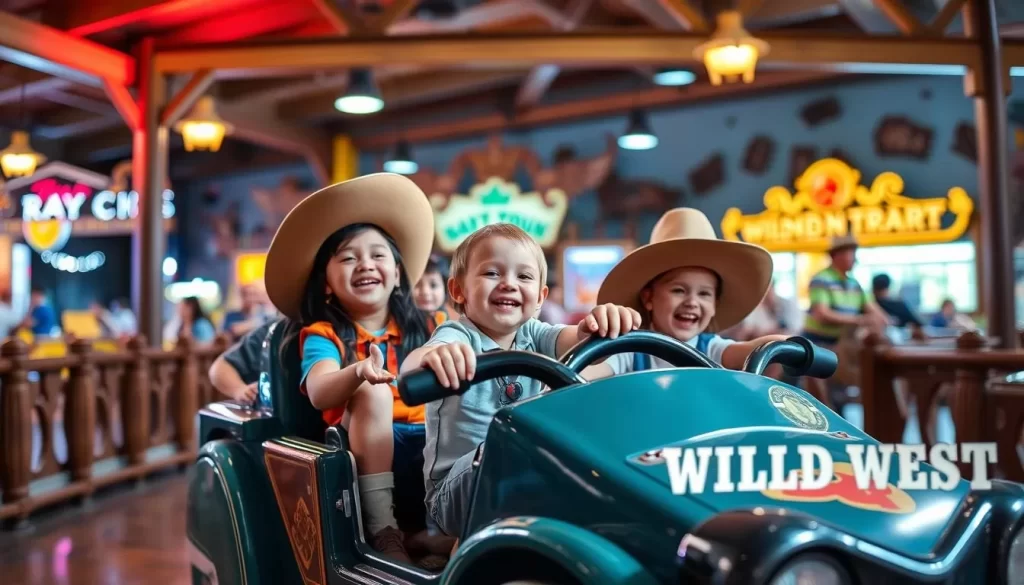 An image of children enjoying the rides at the Wild West Cowboy Indoor Theme Park in Port Dickson.