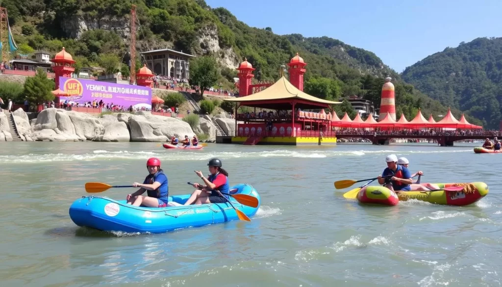 An image of participants rafting on the Donggang River during the Yeongwol Donggang Rafting Festival.