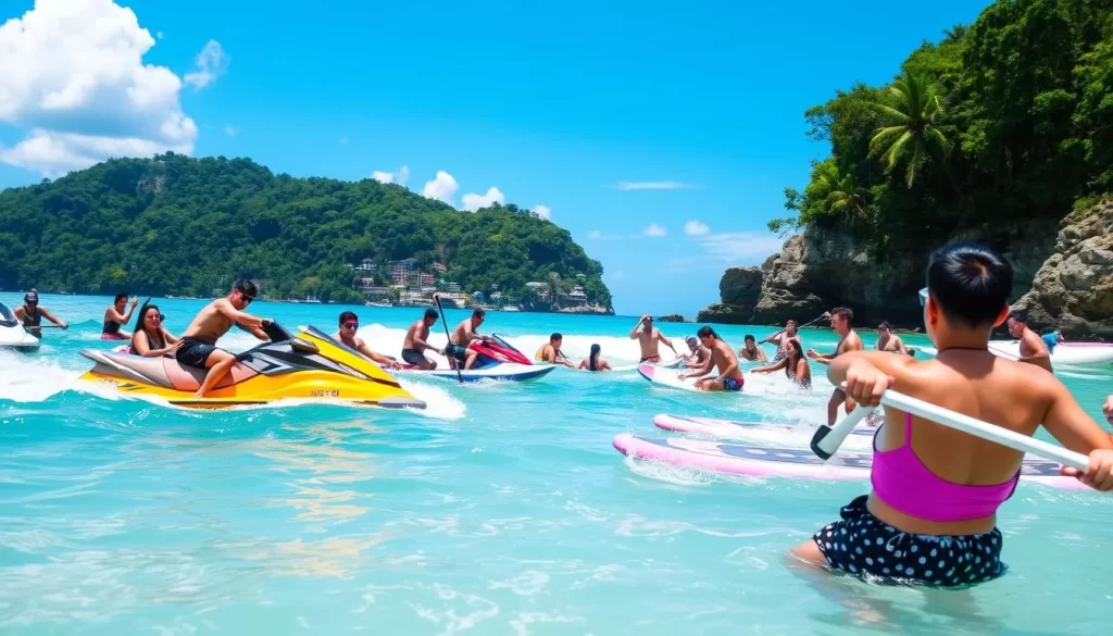 An image of people enjoying water sports at Port Dickson Beaches.