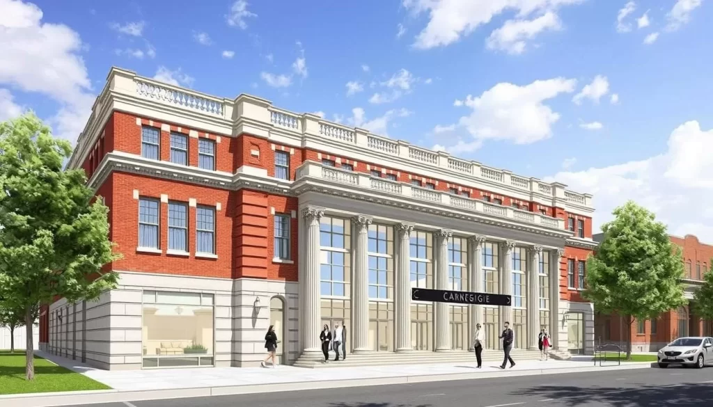 An image of the Carnegie Visual Arts Center's exterior, showcasing its historic architecture.