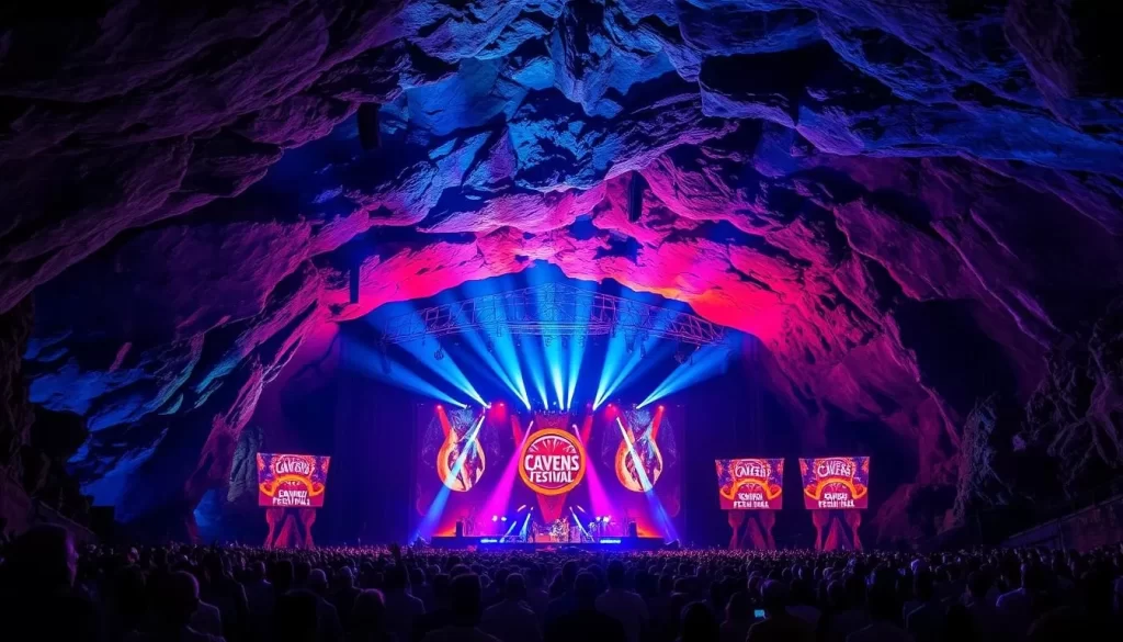 An image of the Caverns Festival stage in the underground caverns