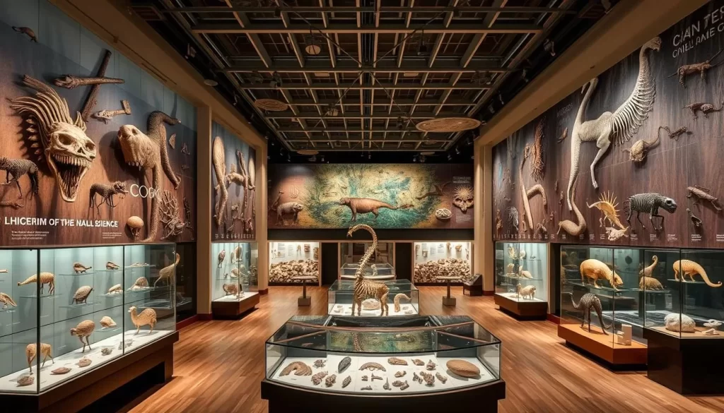 An image of the Cook Museum of Natural Science's exhibit hall with various natural history specimens on display.