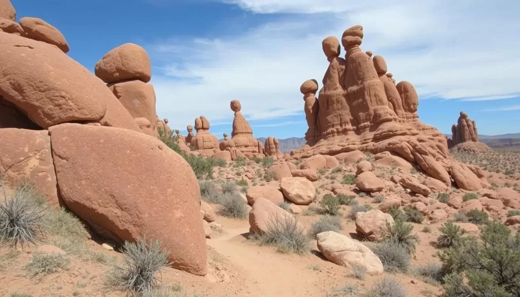 An image of the Devils Garden Trail surrounded by unique rock formations