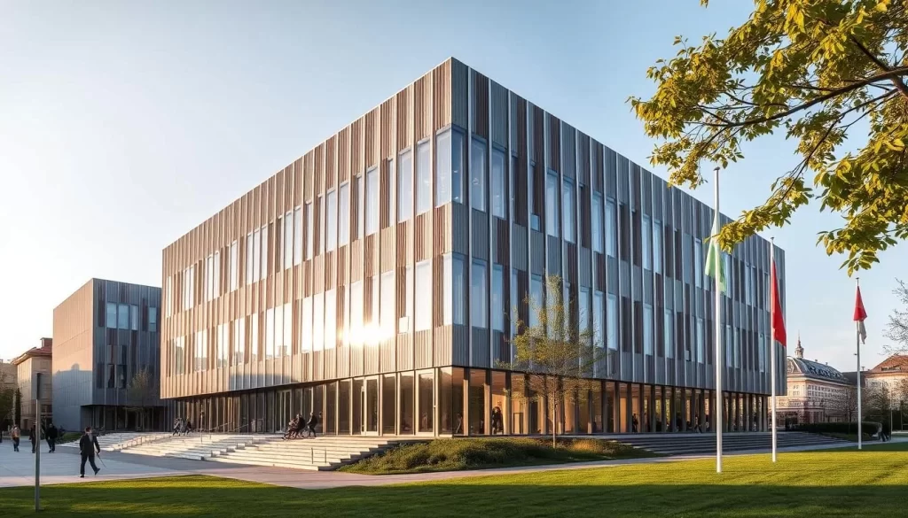 An image of the European Solidarity Center in Gdańsk, showcasing its modern architecture and historical significance.