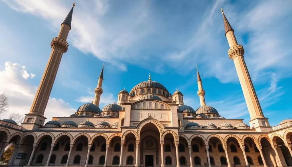 An image of the Grand Mosque in Bursa, Turkey, showcasing its 20 domes and impressive architecture.