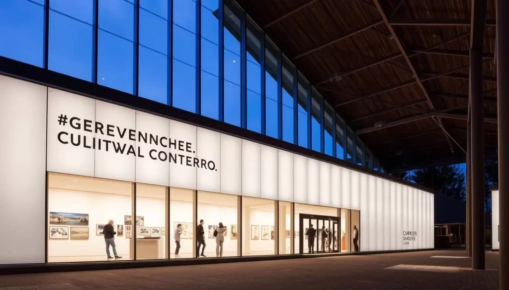 An image of the Grevenmacher Cultural Center's exterior or interior, featuring an exhibition or event.