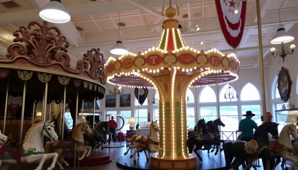 An image of the New England Carousel Museum's interior, showcasing vintage carousel figures and memorabilia.