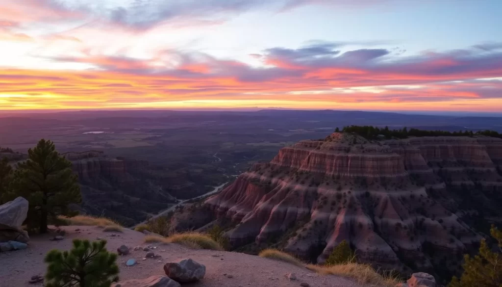 An image of the Stratobowl Rim Trail at sunset with the Stratobowl in view