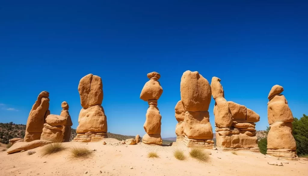 An image of the dramatic sandstone pillars at the Isimila Stone Age Site.